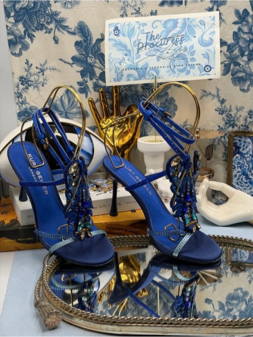 🆕 KURT GEIGER LONDON 🧿 NWOB Lobster Ankle Strap Satin Sandal, Blue - Sz 37 US7 - Picture 3 of 16